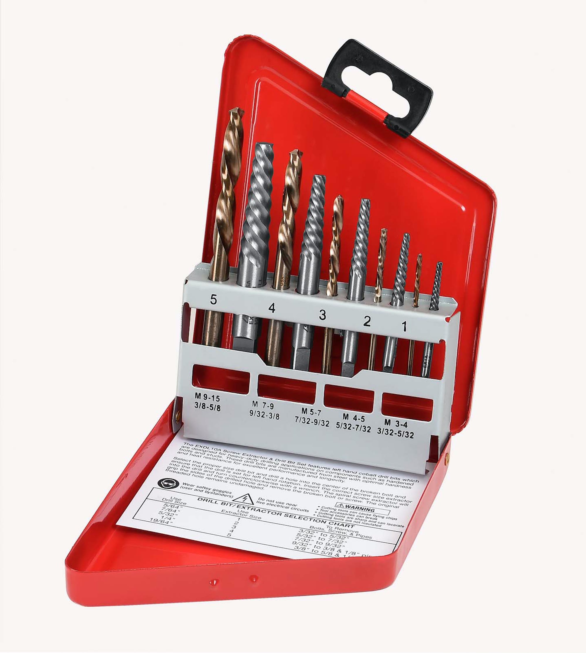 10 pc Left Hand Cobalt Screw Extractor and Drill Bit Set | EXDL10A 10 pc Left Hand Cobalt Screw Extractor and Drill Bit Set | EXDL10A